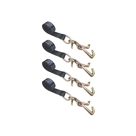 Tie 4 Safe 2" x 10' Tie Down Strap w/ TJ Cluster Hook for Wrecker Tow Truck Auto Hauling Black, 4PK TWS65-5210-TJ-BLK-4